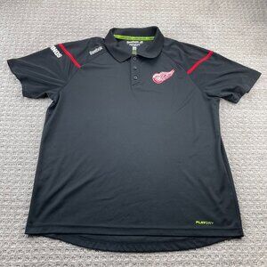 Reebok Center Ice Detroit Redwings Golf Shirt Men XL Black Embroidered Hockey